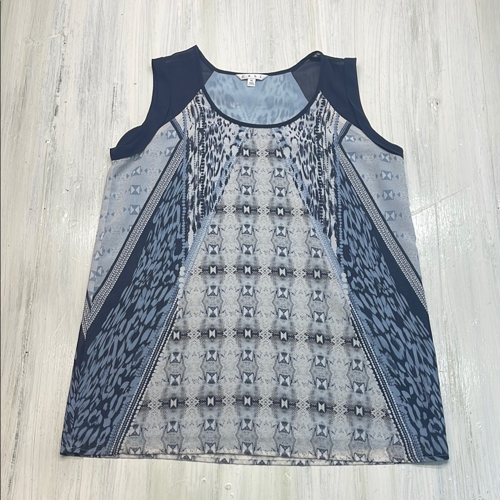 💚5/$25💚 CAbi #253 Mixed Geometric Print Chiffon Tunic Sz M